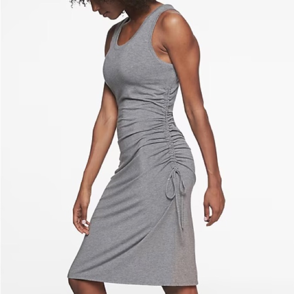 Athleta Women S Grey Heather Jersey Knit Sleeveless Side Gather T-Shirt Dress